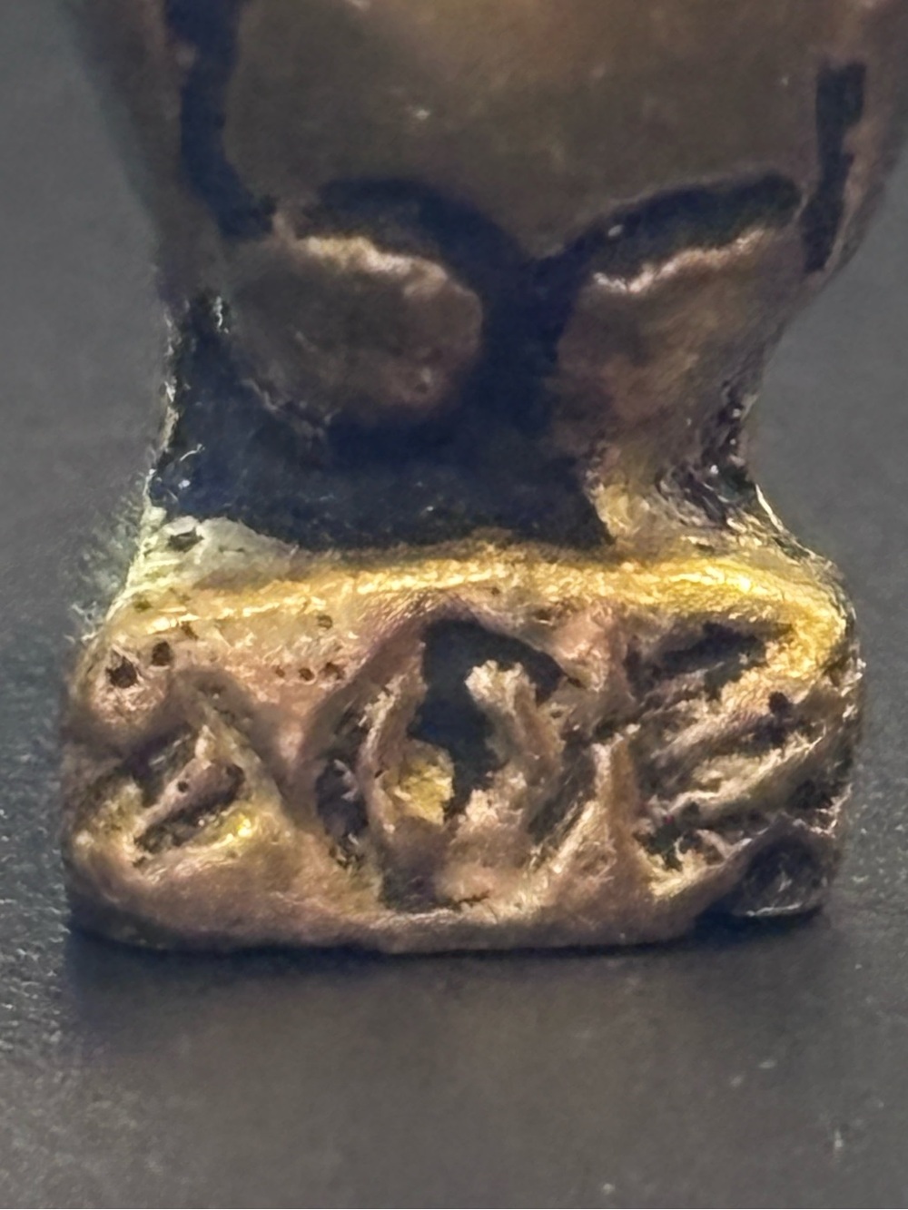 Vintage Mini Bronze Brass Owl Figurine AΘE AOE Mark Blue Glass Eyes Greek Athena - Picture 8 of 11